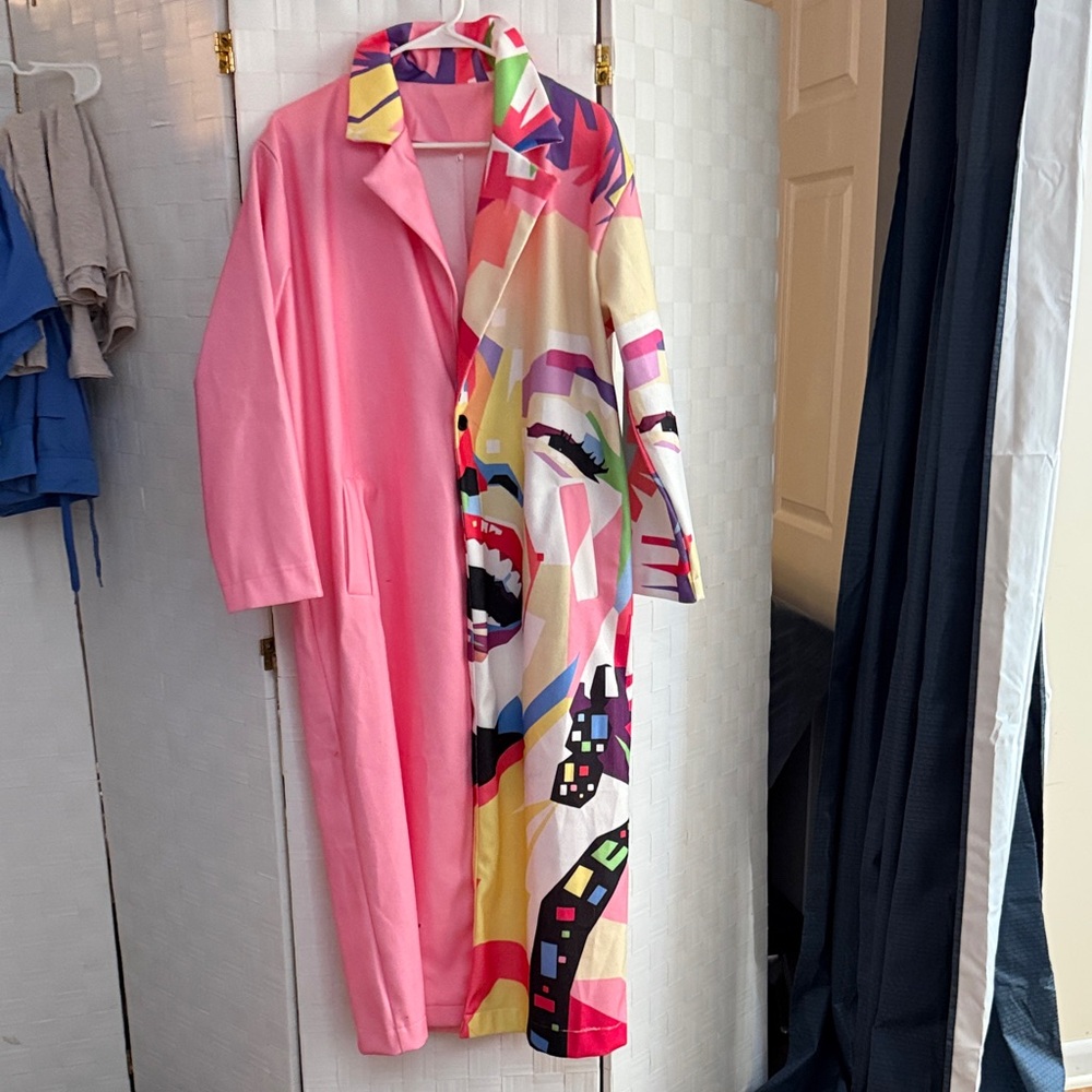 Vibrant Pink and Multicolor Trench Coat